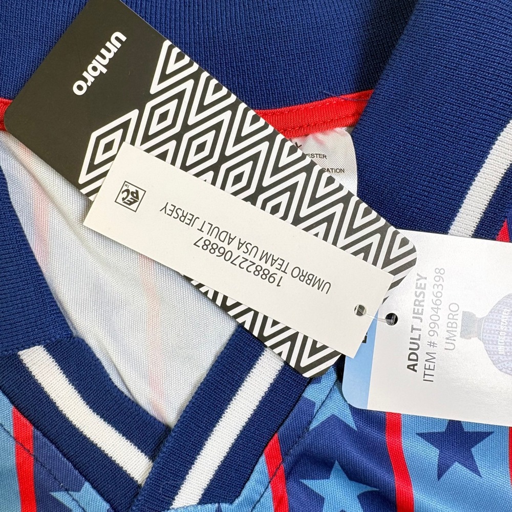 Umbro USA Soccer Jersey Stars and Stripes Blue Red Polo Shirt Large New - Picture 9 of 11